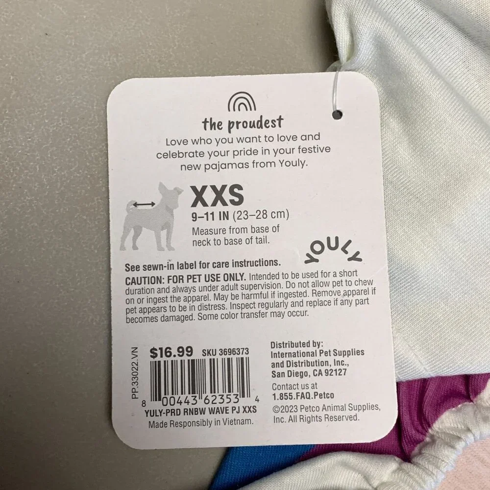 Youly Pet Dog Pajamas Pride Collection XXS Rainbow Print 9-11